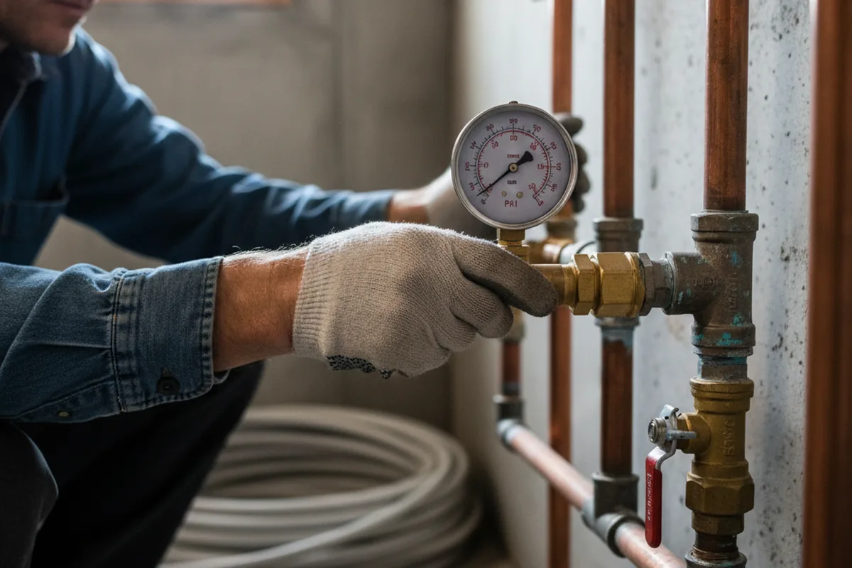 Pressure testing a repaired line during Water Line Repair in Stanton